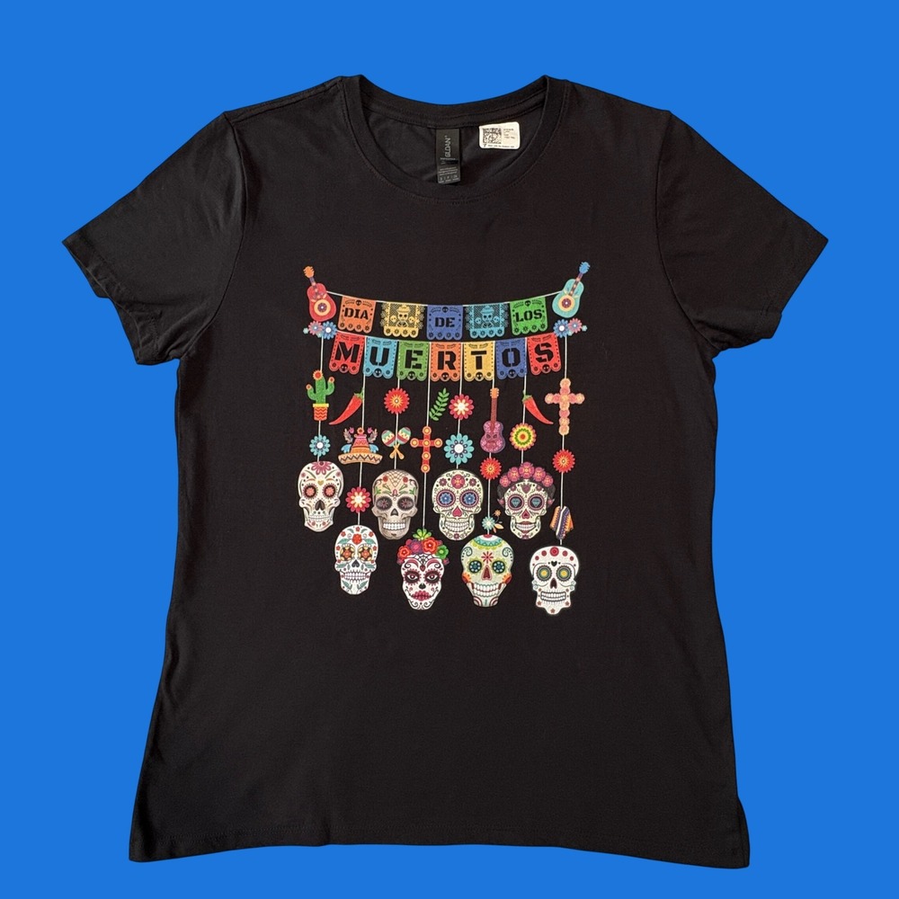 Gildan Dia de los Muertos Sugar Skull Graphic T-Shirt Black Women 3X Plus Size